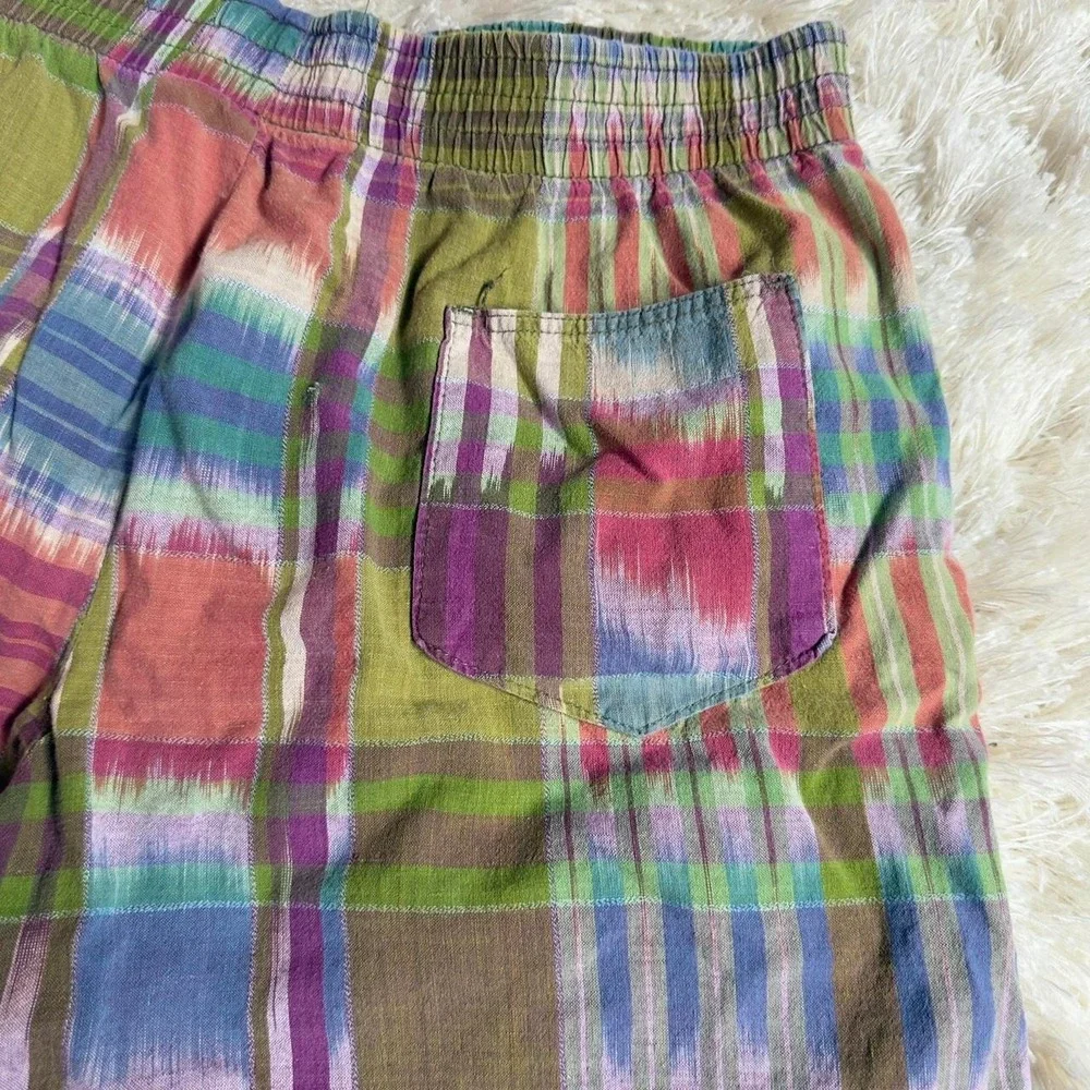 Vintage 80s Madras Plaid Elastic Waist Shorts Cotton Made in USA Mens Large